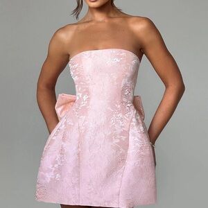 Hello Molly Blush Pink Strapless Jacquard Mini Dress